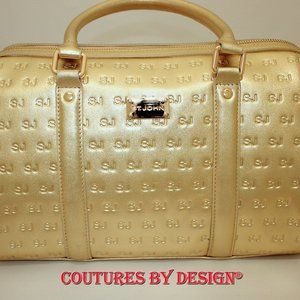 St John Gold Leather Stamped  Logo Satchel  Bag
